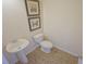 Small bathroom with pedestal sink, toilet, and wood-look flooring at 511 Firouz Dr, Longs, SC 29568
