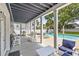 Covered patio with seating area adjacent to the pool at 5907 Haskell Circle, Myrtle Beach, SC 29572