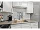 Modern kitchen featuring white cabinets and tile backsplash at 6001-1235 S Kings Highway, Myrtle Beach, SC 29575