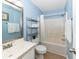 Clean bathroom with a tub shower, vanity, and linen storage at 638 Waterway Village Blvd. # 16G, Myrtle Beach, SC 29579
