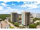Aerial view of two oceanfront high rise buildings at 7500 N Ocean Blvd. # 6145, Myrtle Beach, SC 29572