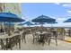 Ocean view patio with tables, chairs, and umbrellas at 2311 South Ocean Blvd. # 1164, Myrtle Beach, SC 29577