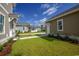 Landscaped backyard with grassy area and walkway between homes at 8091 Laurel Ash Ave., Myrtle Beach, SC 29572