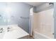 Bathroom with tub, shower, and vanity with a white countertop at 107 Maddux Ln. # E, Myrtle Beach, SC 29588