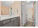 Bathroom with gray vanity and shower at 731 Yokley Ct., Surfside Beach, SC 29575