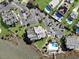 Aerial view showcasing the community pool and surrounding homes at 1582 S Waccamaw Dr. # 22, Garden City Beach, SC 29576