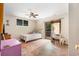 Bedroom with full bed, desk, and sliding door to deck at 245 Windover Dr., Pawleys Island, SC 29585