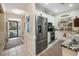 Modern kitchen with stainless steel appliances and granite countertops near the entry at 489-3 Golden Bear Dr. # 3, Pawleys Island, SC 29585