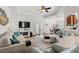 Comfortable living room with a fireplace, tray ceiling, and plush seating, creating a relaxing atmosphere at 113 Preservation Dr., Myrtle Beach, SC 29572