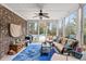 Relaxing sunroom featuring brick wall, ceiling fan, comfortable seating and pool view at 113 Preservation Dr., Myrtle Beach, SC 29572