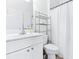 Simple bathroom with white vanity, single sink, and shower at 204 24Th Ave. N, North Myrtle Beach, SC 29582