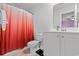 Clean bathroom with a shower/tub combo and white vanity at 3518 Bells Lake Circle # 215, Longs, SC 29568