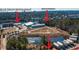 Aerial shot of waterfront with the Blue Drum restaurant and waterway; great neighborhood amenities at 502 Castellar Ln., Little River, SC 29566