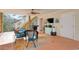 Outdoor patio with seating, stairs, television, and decorative decorations at 502 Castellar Ln., Little River, SC 29566