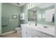 Double vanity bathroom with a walk-in shower and tile floor at 626 Notting Hill Ct., Conway, SC 29526