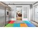 Covered back patio featuring colorful floor tiles and view into the living room at 6716 Wisteria Dr., Myrtle Beach, SC 29588