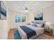 Bright bedroom with double bed, window, and ceiling fan at 7602 Porcher Dr. # C, Myrtle Beach, SC 29572