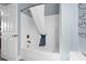 Clean bathroom with a tub shower, and white vanity at 1009 World Tour Blvd. # 304, Myrtle Beach, SC 29579