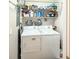 Functional laundry area with washer, dryer, shelving and overhead storage for optimal organization at 1109 Peace Pipe Ln. # 201, Myrtle Beach, SC 29579