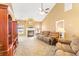 Bright living room with fireplace, vaulted ceiling and neutral carpeting at 1209 Peyton Ct., Myrtle Beach, SC 29588