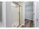 Bathroom with shower stall, linen closet, and vinyl flooring at 2623 Corn Pile Rd., Myrtle Beach, SC 29588