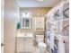 Bathroom with single vanity and starfish shower curtain at 4629 Lightkeepers Way # 6-I, Little River, SC 29566