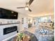 Open living room featuring a stone fireplace and comfy seating at 478 Pinehurst Ln. # 17F, Pawleys Island, SC 29585