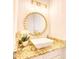 Chic powder room with gold accents, granite countertop, and a vessel sink at 5816 Woodside Ave., Myrtle Beach, SC 29577