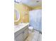 Bathroom with vanity, toilet, and starfish shower curtain at 5905 S Kings Hwy. # 217-C, Myrtle Beach, SC 29575