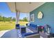 Covered back porch with comfortable seating, an outdoor rug, and a serene backyard view at 899 Kinlaw Ln., Conway, SC 29527