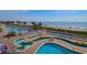 Aerial view of a large community pool, lazy river and beach access at 2701 S. Ocean B S Ocean Blvd. # 508, North Myrtle Beach, SC 29582