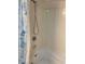 Shower with a handheld shower head and a blue seashell themed curtain at 2701 S. Ocean B S Ocean Blvd. # 508, North Myrtle Beach, SC 29582