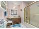Bathroom features updated fixtures, a glass door shower, and sink with vanity at 461 Spauldingwood Rd., Little River, SC 29566
