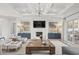Bright and airy living room with fireplace, large windows and coffered ceilings at 6025 Bolsena Place, Myrtle Beach, SC 29577