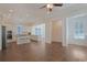 Open concept kitchen with island, stainless steel appliances, and hardwood floors at 822 Farrow Pkwy., Myrtle Beach, SC 29577