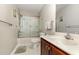 Full bathroom with shower, vanity, and mirrored wall cabinet at 100 Bendick Ct., Little River, SC 29566