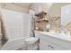 Cozy bathroom features a shower-tub combination and white vanity with nautical decor at 627 Waterway Village Dr. # 8-I, Myrtle Beach, SC 29579