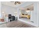 View from the office area into the bedroom with a ceiling fan at 4396 Baldwin Ave. # 94, Little River, SC 29566
