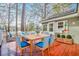 Inviting outdoor deck featuring a dining table, comfortable seating, and scenic views of the lush backyard and lake at 6644 E Sweetbriar Trail, Myrtle Beach, SC 29588