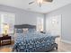 Cozy bedroom with shuttered windows, a comfortable bed, and a glimpse into the ensuite bathroom at 129 Marblehead Dr., Little River, SC 29566
