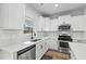 Well-lit kitchen with stainless appliances, white cabinets, and a view of the backyard through the window at 2449 Campton Loop, Conway, SC 29527