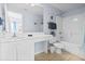 Bright bathroom features a dual sink vanity and tub/shower combo at 3401 N Ocean Blvd. # 109, North Myrtle Beach, SC 29582