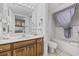 Practical bathroom with a vanity, sink, mirror, and a shower/tub combination for all needs at 200 76Th Ave. N # 510, Myrtle Beach, SC 29572
