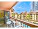 Balcony view overlooking the pool and courtyard from a condo in Myrtle Beach at 5507 N Ocean Blvd. # 304, Myrtle Beach, SC 29577
