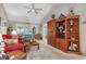 Cozy living room featuring vaulted ceiling, ceiling fan, and a comfortable seating arrangement at 1061 Courtyard Dr., Conway, SC 29526