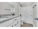 Bathroom with a double vanity, granite countertop, and shower-tub combo at 1091 Forest Bend Dr., Calabash, NC 28467
