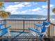 Oceanfront balcony featuring blue Adirondack chairs, a serene ocean view, and a private seating area at 1310 N Waccamaw Dr. # 208, Garden City Beach, SC 29576