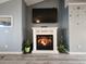 Close-up of a modern fireplace with decorative accents and stylish design at 3108 Robins Nest Way, Myrtle Beach, SC 29579