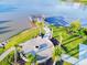 Scenic aerial view of a lake with a dock, pier, and fire pit at 414 Antietam Place, Little River, SC 29566