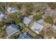 Aerial view of a cozy home nestled among lush green trees in a quiet neighborhood setting at 182 Minnow Dr., Pawleys Island, SC 29585